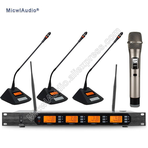 Professional UHF 4 Channel Digital Wireless Microphone System With 3+1 Multiattribute D400 Fixed Frequences Micwl.Audio