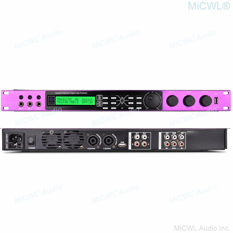 MiCWL 2 Channel 2600W Digital Power Amplifier Karaoke Microphone Effects Processor Controller 3 Mics Input USB to PC Two-In-Nne