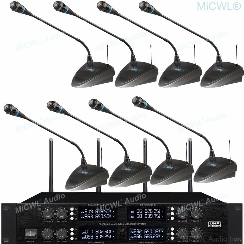 MiCWL Audio 400 Channel Top Conference Wireless Microphone 8 Desktop Gooseneck Meeting System 8 Table Mics