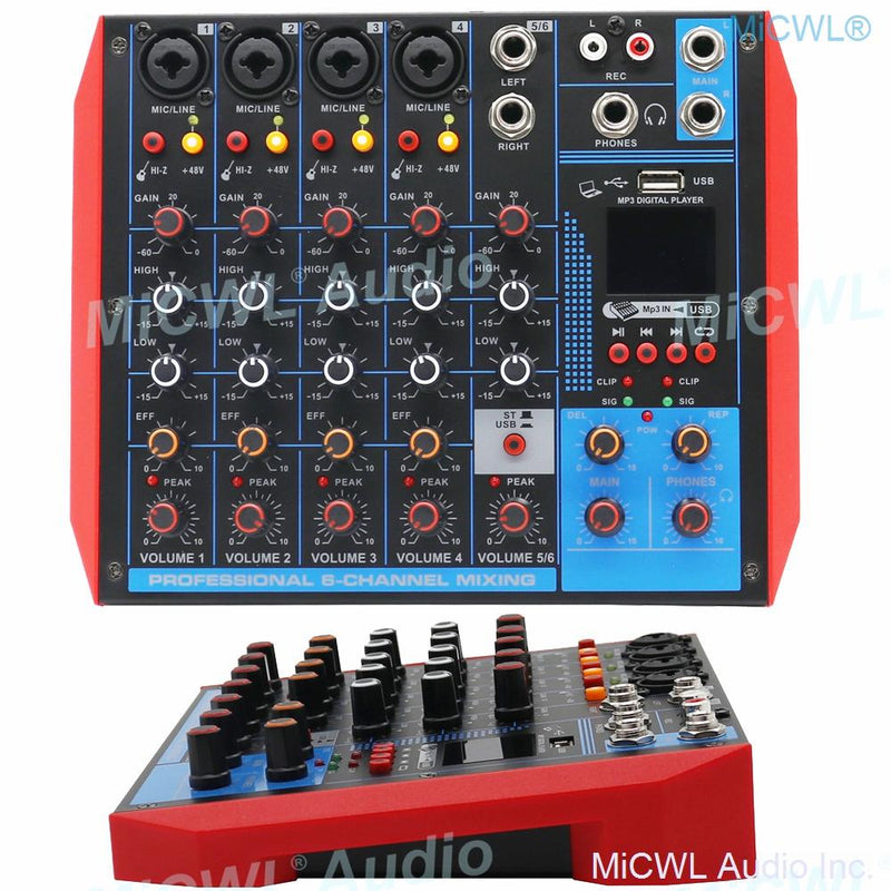 Pro Portable Computer Live USB Mixer Audio Card 6 Channel Bluetooth Mixing Console USB 48V Switch Each Channel AG6 - MiCWL Audio Inc