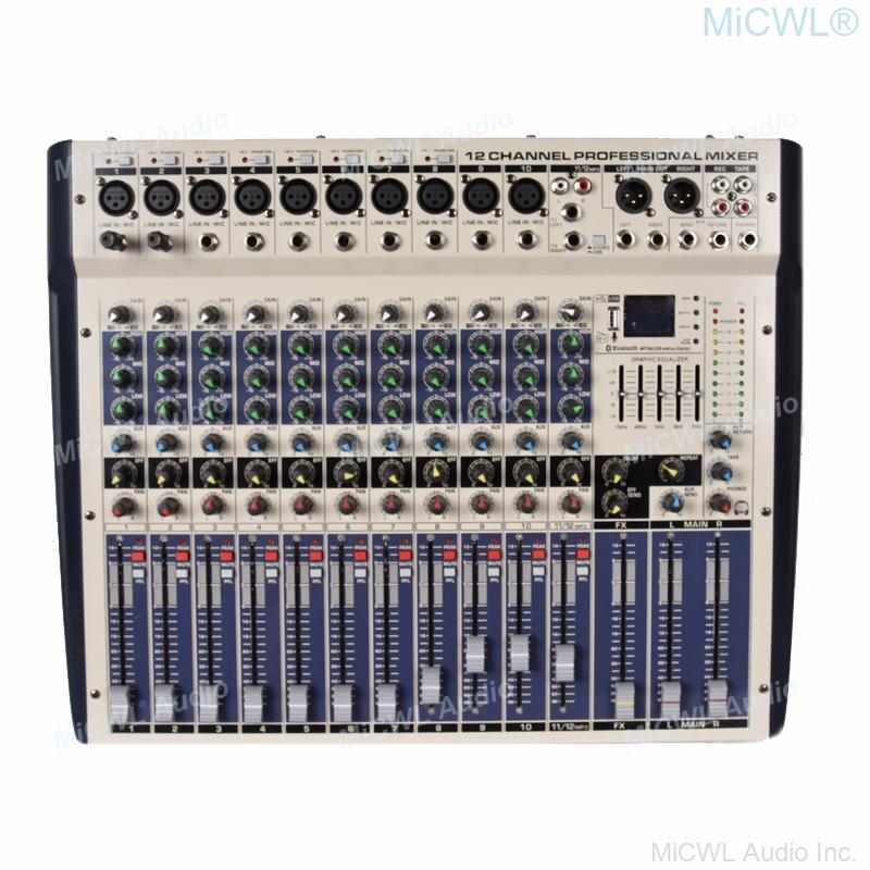 MiCWL Audio 2400W Preamps 12 Channel Mixer Power Amplifier Mixing Console with USB 48V Phantom Power Bluetooth Audio Sound Mixer