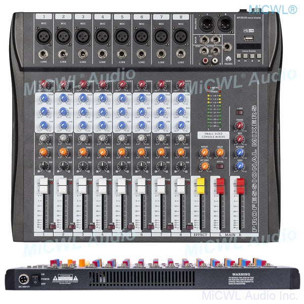 High Quality 8 Microphone Channel Bluetooth Mixing Console Sound Mixer with 48V USB DSP MiCWL CT800 - MiCWL Audio Inc