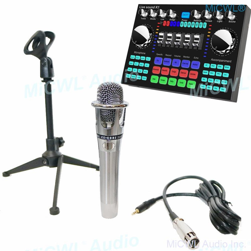 MiCWL Digital Audio Mixer Live Sound Card Mixing Console KMS105 Cardioid Vocal Microphone for Computer Phone Network Live Video