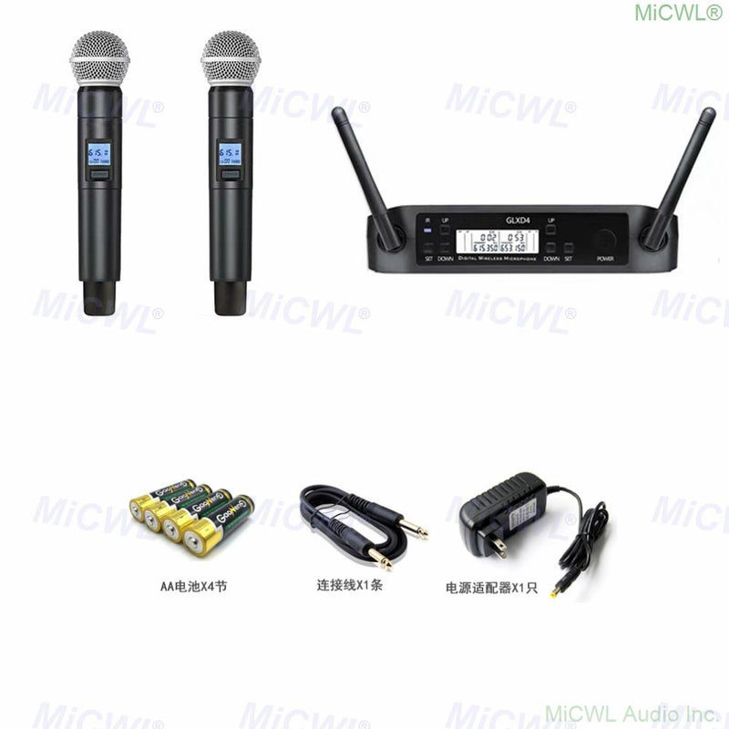 New Design GLXD4 Duall Handheld Audio Microphone System UHF Wireless 2 Handheld KTV Stage Performance Vocal Sets - MiCWL Audio Inc