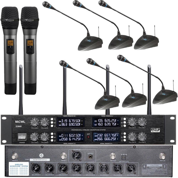 Professional D3880 8 Channel Conference Wireless Microphone System with Independent XLR Connector MiCWL 8 Handheld Lapel Table