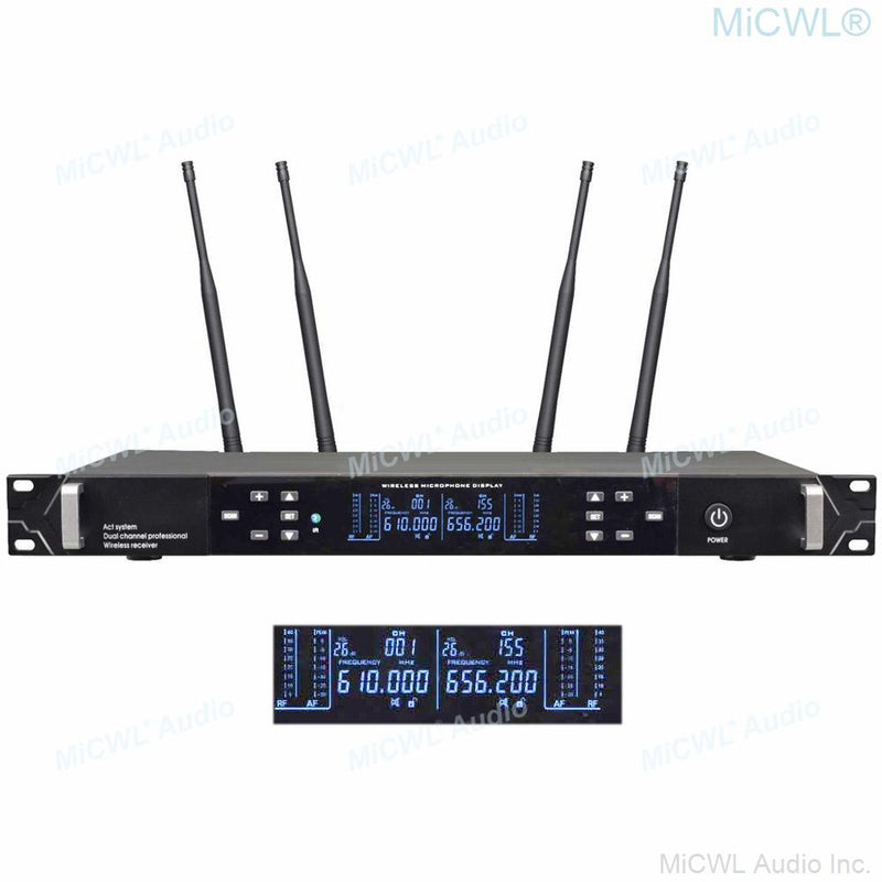 MiCWL ACT-702 UHF True Diversity Stage Performance Wireless Microphone System 2 Beige Headset Two Metal Handheld Dynamic Mic Set