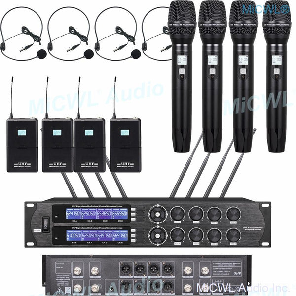 MiCWL 8 Mics Channel Digital Wireless 4 Handheld Cardioid Dynamic 4 Headset Microphone Karaoke System 8 Antenna