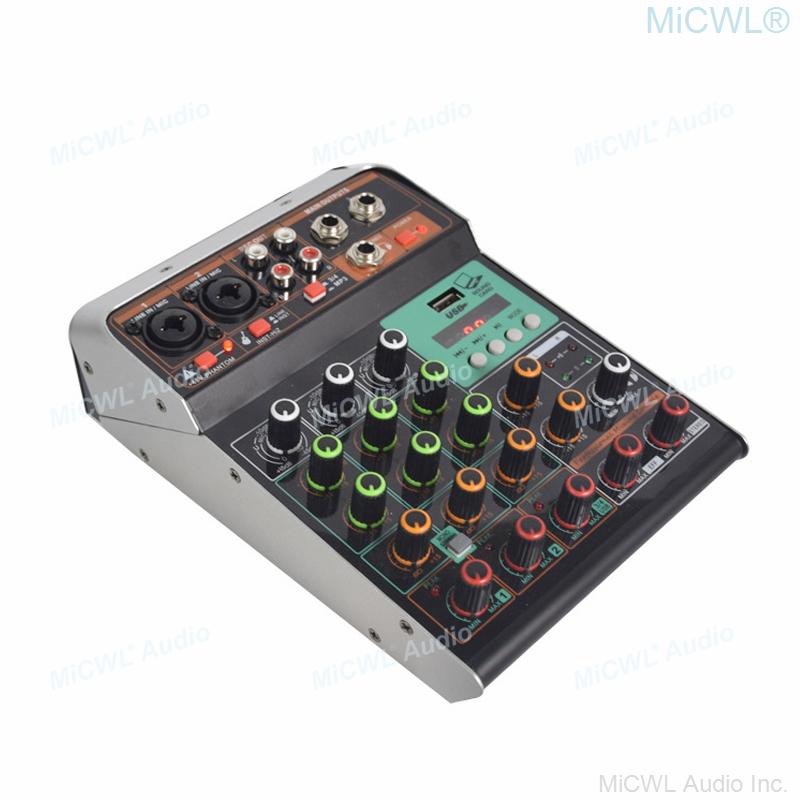 Pro 4 Channel Bluetooth Sound Mixing Console Mixer 2 XLR or 6.35mm 2 RCA Phone Plug Input 48V Phantom Power USB - MiCWL Audio Inc