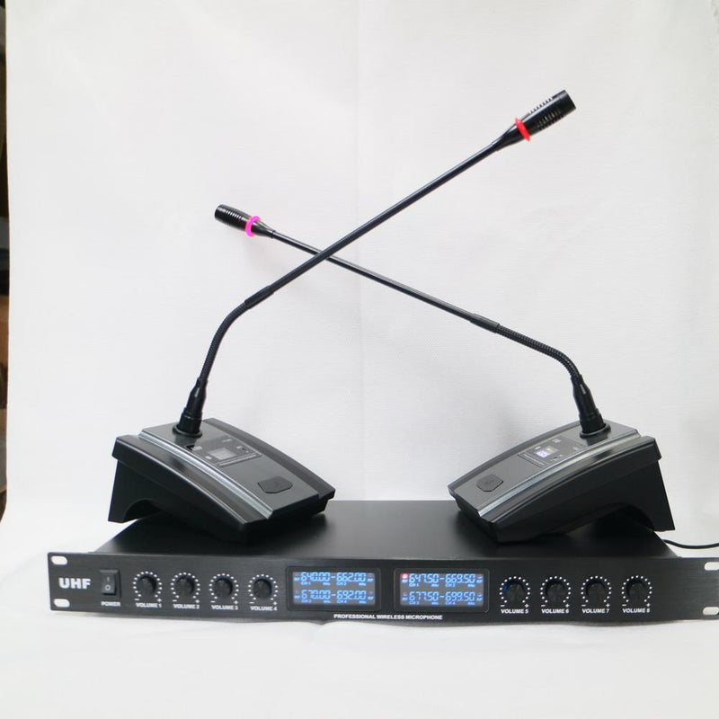 Professional 8 Channel Wireless Microphone System 8 Table Conference Gooseneck Mic UHF Fixed Frequency Anti-Interference - MiCWL Audio Inc