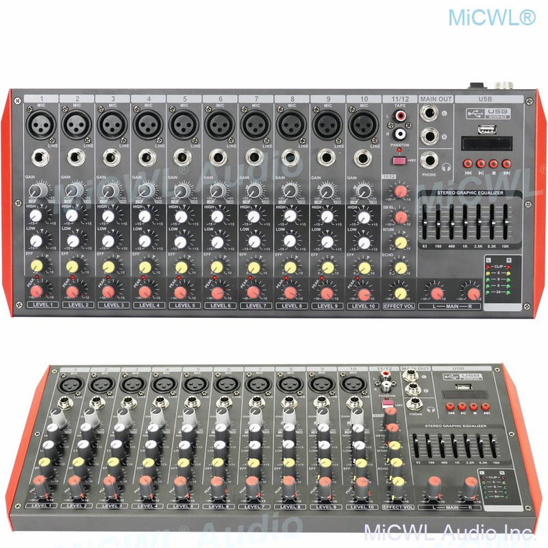 MG12 12 Channel Professional Mixer DJ Audio Console es Sound Mixing Bluetooth Portable 7-Band EQualizer Live Sound Effects