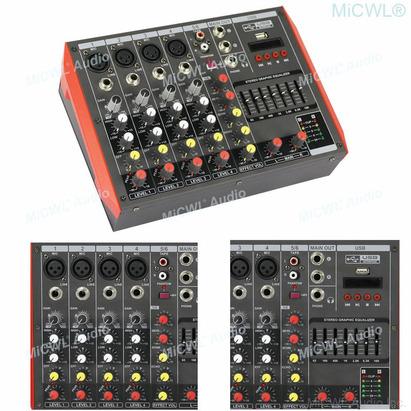 Portable Mini 6 Channel 400W Amplifier Power Mixer Bluetooth Mixing Console Karaoke Music Live Mixer 2 Channel  AMP