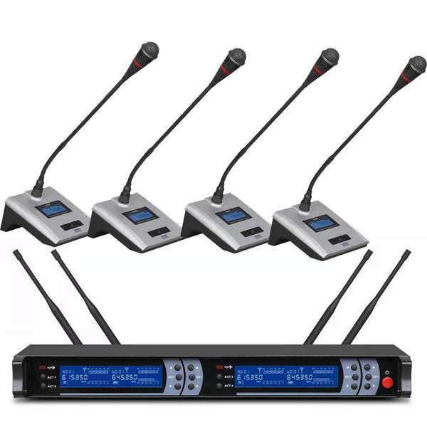 MiCWL SKM9200 4 Gooseneck Wireless Microphone System 4 Desktop Conference Meeting Room DJ Karaoke Sets - MiCWL Audio Inc