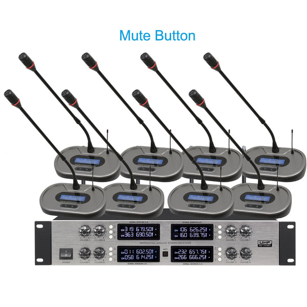 EM9000 UHF Digital Wireless 8 Gooseneck Microphone Mute Button Conference System Meeting Room Discussion Conference System - MiCWL Audio Inc