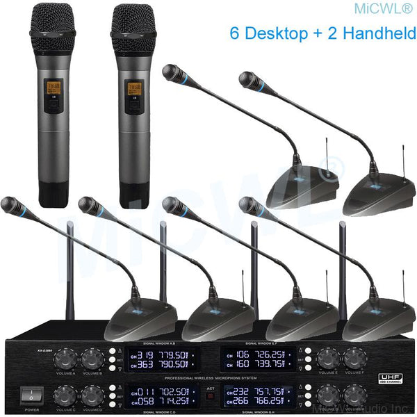 MiCWL Audio Wireless 2 Handheld 6 Desktop Gooseneck Microphone Conference Meeting Room Audio System