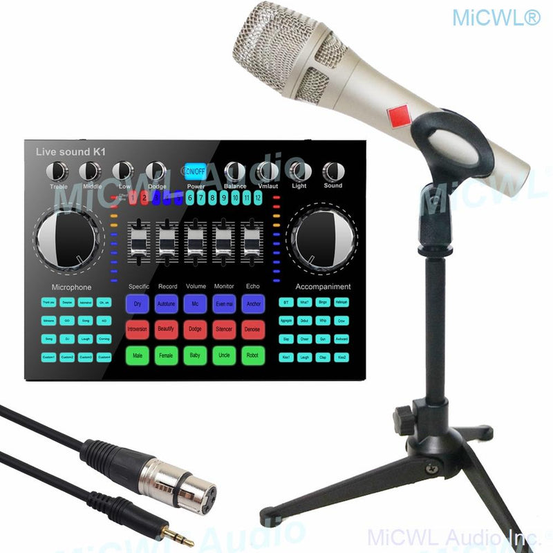 MiCWL Digital Audio Mixer Live Sound Card Mixing Console KMS105 Cardioid Vocal Microphone for Computer Phone Network Live Video