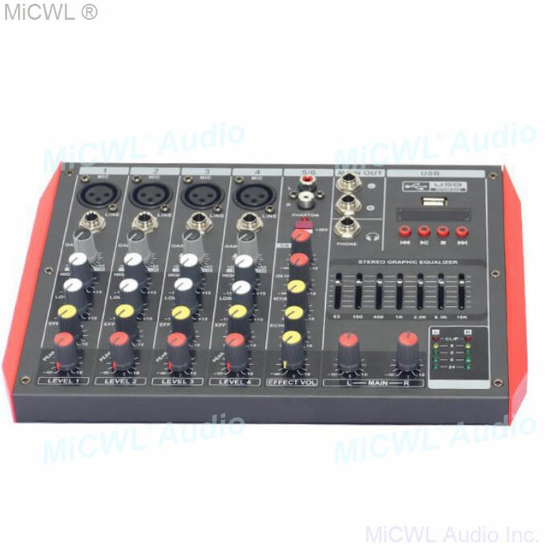 MG6 mini Bluetooth Audio Mixer Sound Microphone Mixing Console for Studio Stage performance computer live 48V power XLR - MiCWL Audio Inc