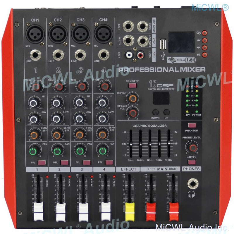 New Generation 800W Bluetooth Audio Mixer Mixing Console 4 Channel Sound Karaoke Music Live 2 Channel Power Amplifier Mixer - MiCWL Audio Inc