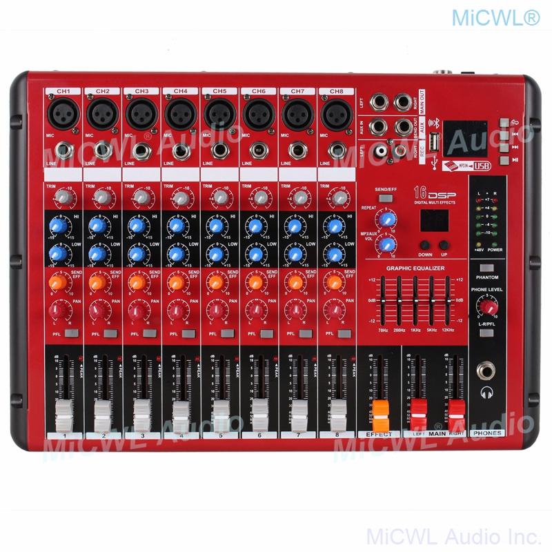 Pro 8 Microphone Channel Bluetooth Audio Mixer 8-Input 2-Bus DJ Live Sound Mixing Console with DSP USB MP3 EQ 48V Phantom Power