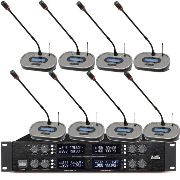 EM8000 Mute Function UHF Wireless 8 Microphone Conference System 8 Gooseneck Designed For Meeting Room